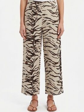 NWT VTG  JohnPaulRichard Linen Neutral Tiger Stripe Wide Leg Pants M